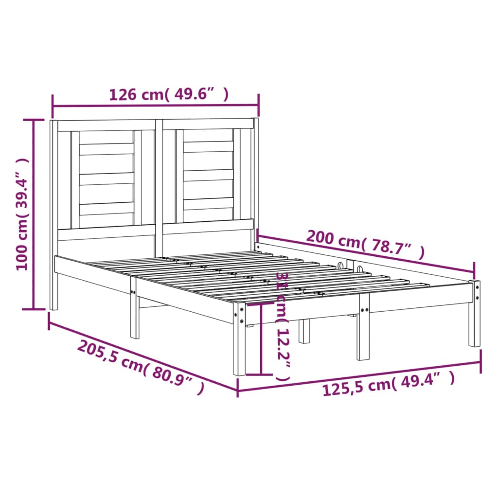 Cadre de lit Blanc Bois de pin massif 120x200 cm Lits & cadres de lit vidaXL   