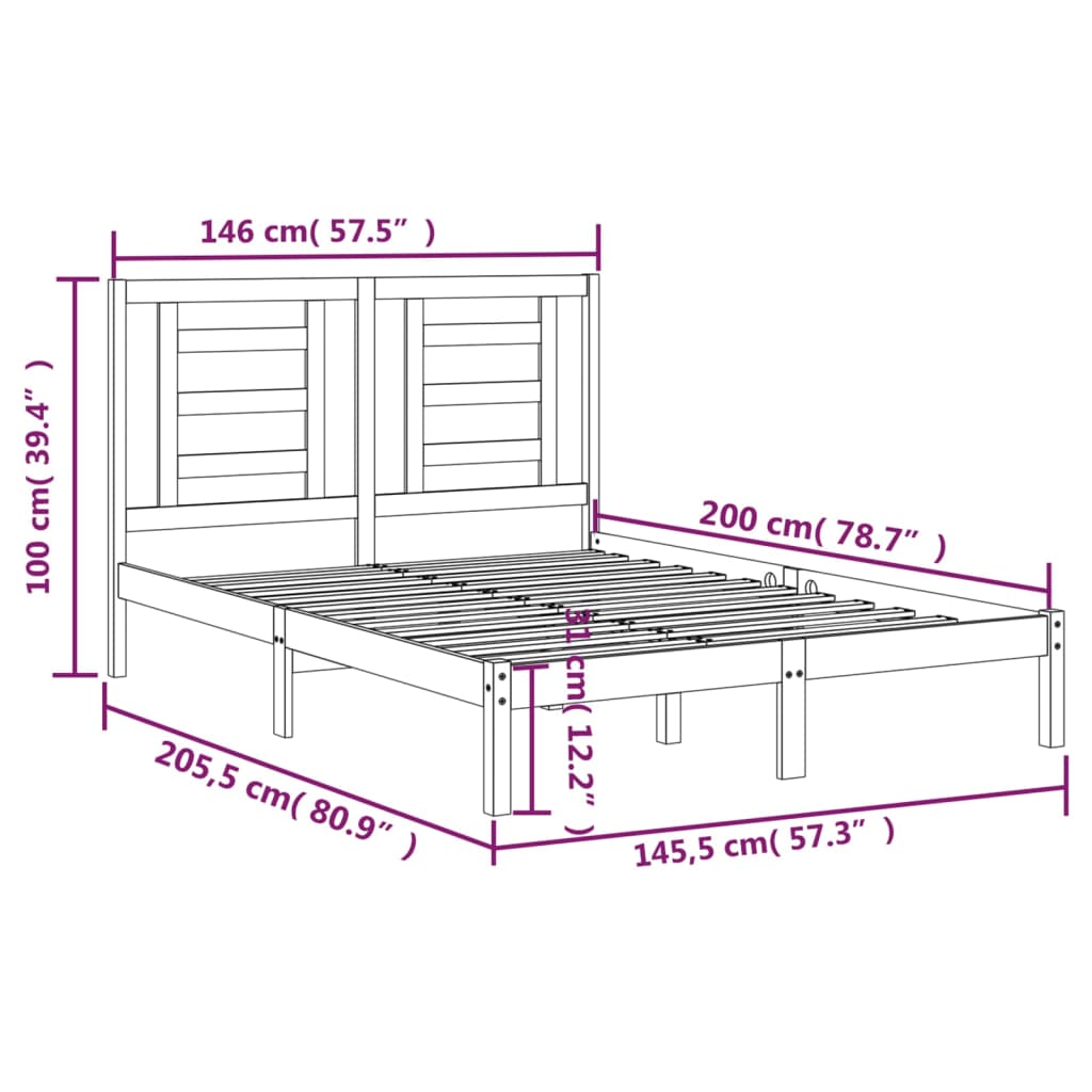 Cadre de lit Blanc Bois de pin massif 140x200 cm Lits & cadres de lit vidaXL   