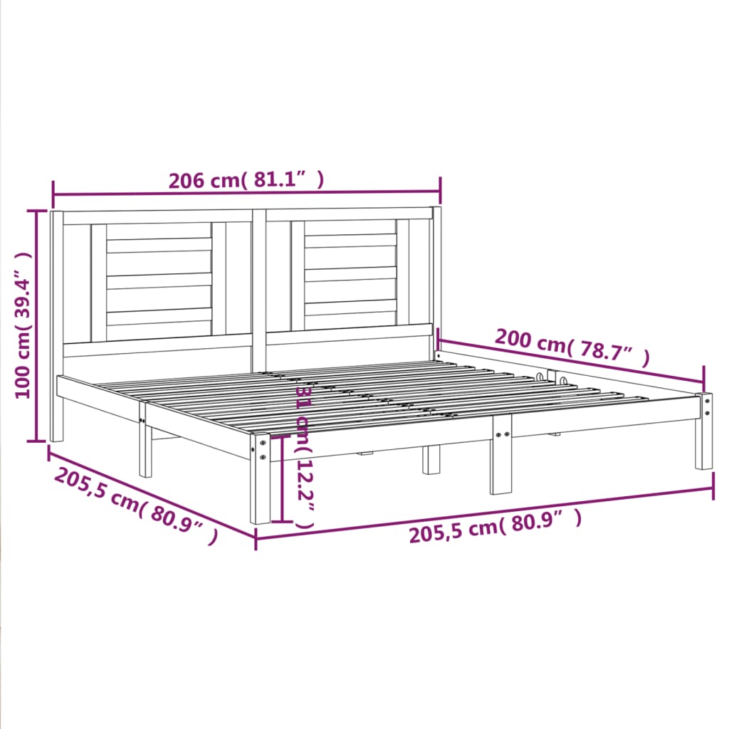 Cadre de lit Noir Bois de pin massif 200x200 cm Lits & cadres de lit vidaXL   