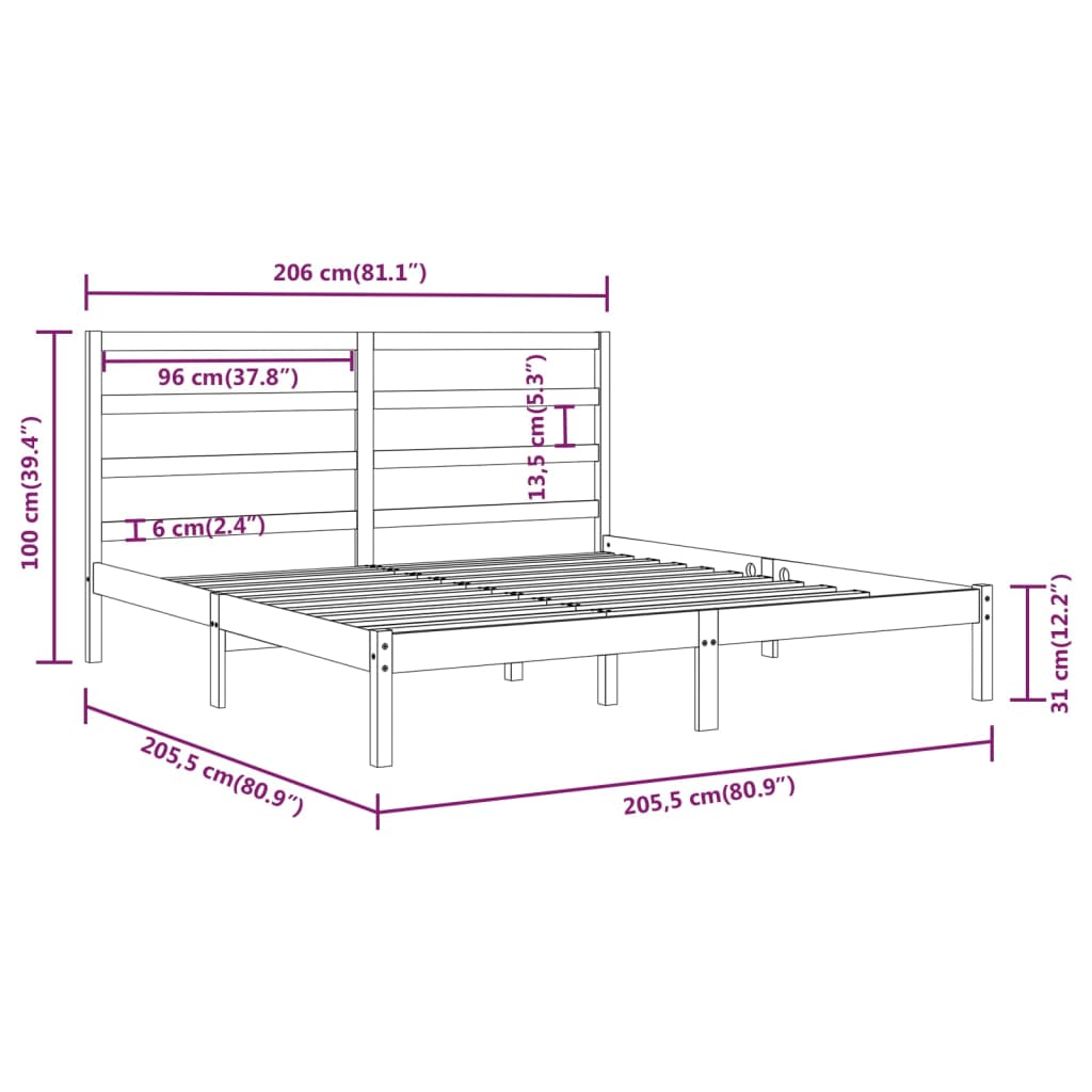 Cadre de lit Gris Bois de pin massif 200x200 cm Lits & cadres de lit vidaXL   