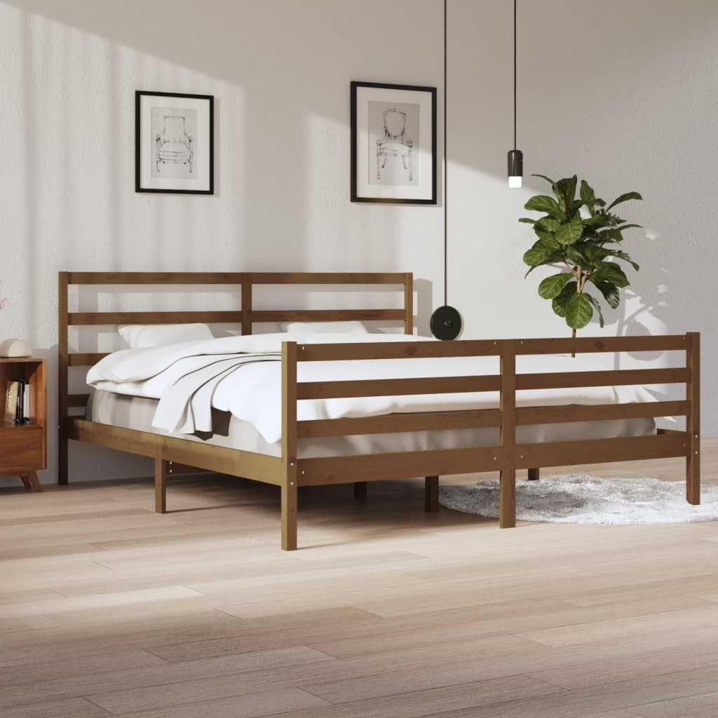 Cadre de lit Marron miel Bois de pin massif 200x200 cm Lits & cadres de lit vidaXL   