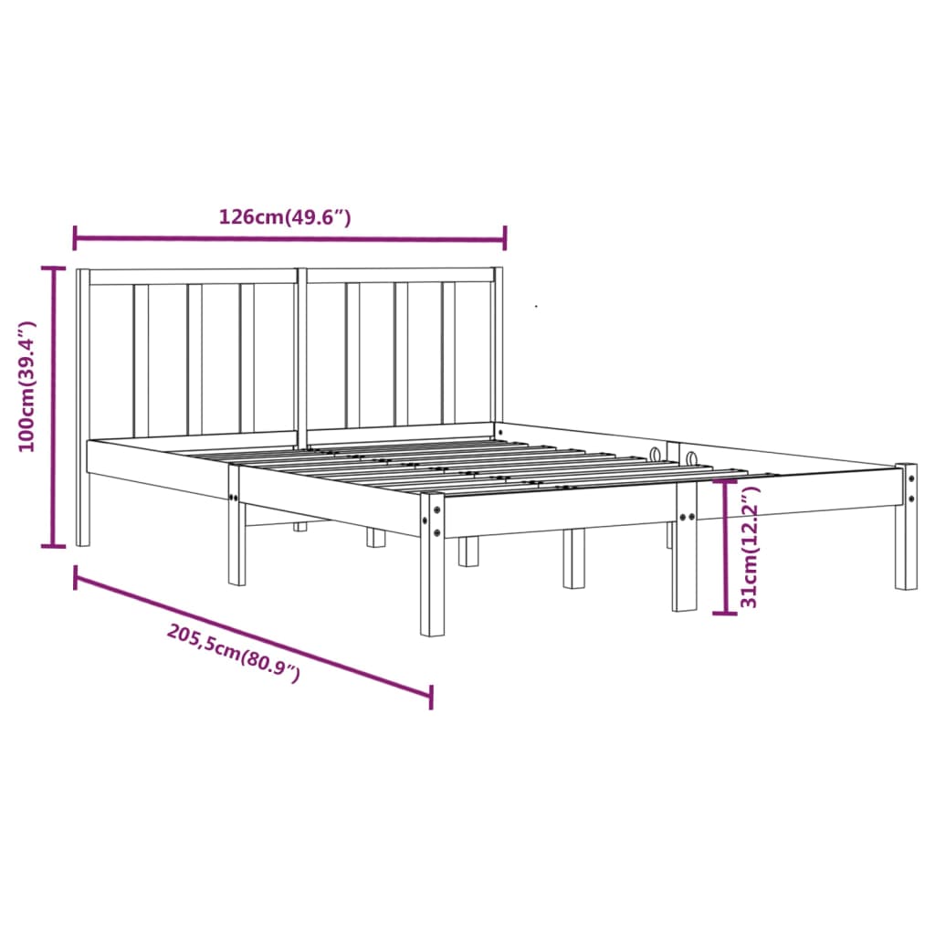 Cadre de lit Blanc Bois de pin massif 120x200 cm Lits & cadres de lit vidaXL   