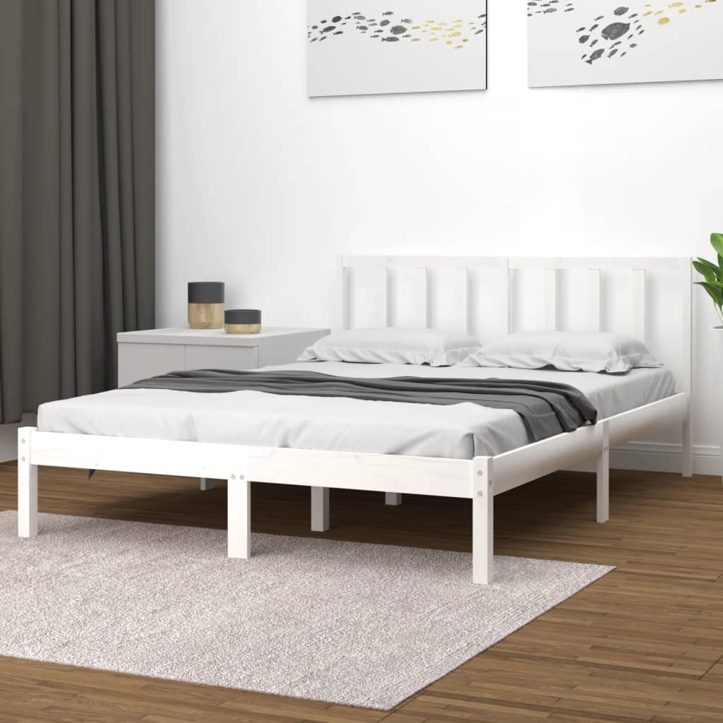 Cadre de lit Blanc Bois de pin massif 120x200 cm Lits & cadres de lit vidaXL   