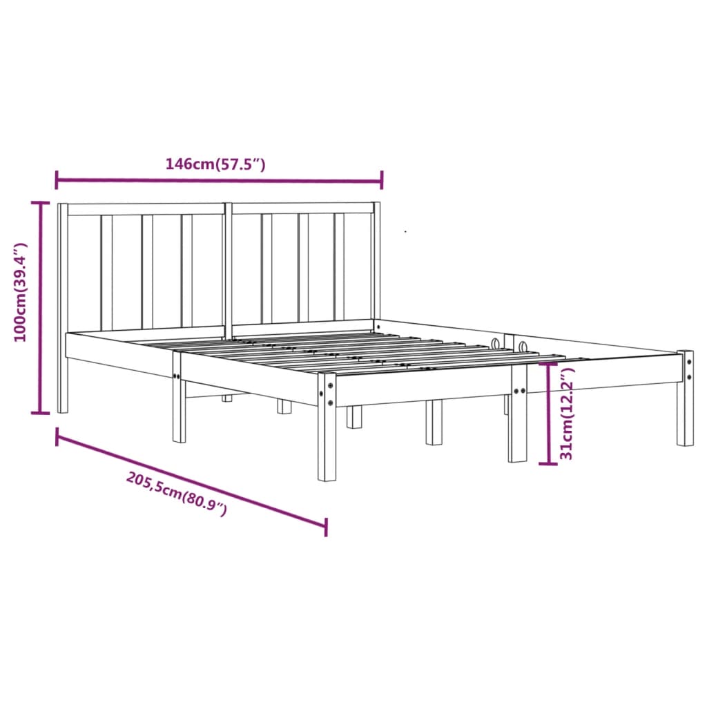 Cadre de lit Blanc Bois de pin massif 140x200 cm Lits & cadres de lit vidaXL   