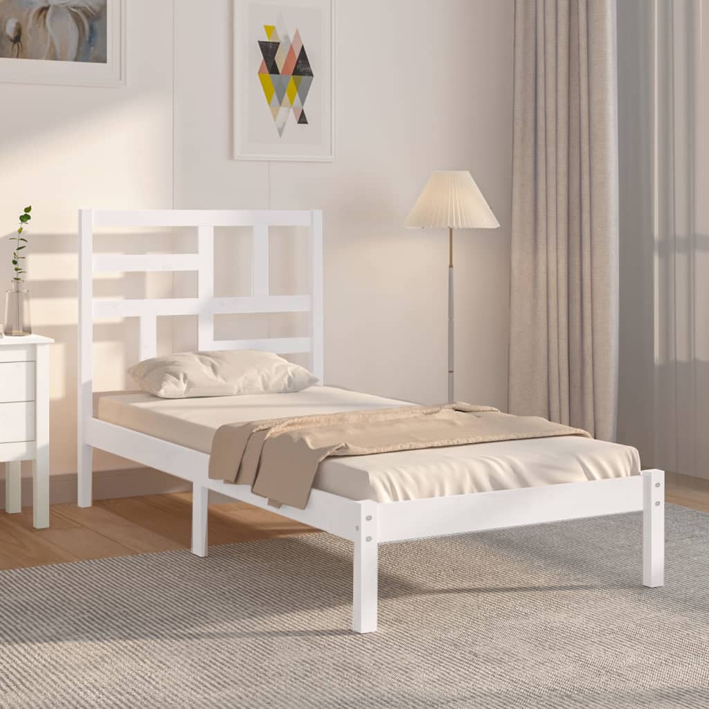 Cadre de lit Blanc Bois massif 75x190 cm Petit simple Lits & cadres de lit vidaXL   