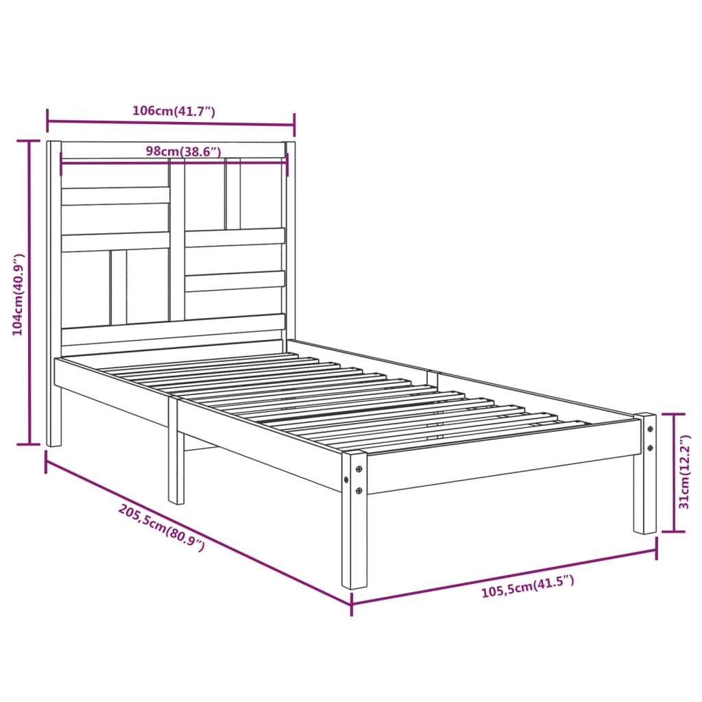 Cadre de lit Bois massif 100x200 cm Lits & cadres de lit vidaXL   