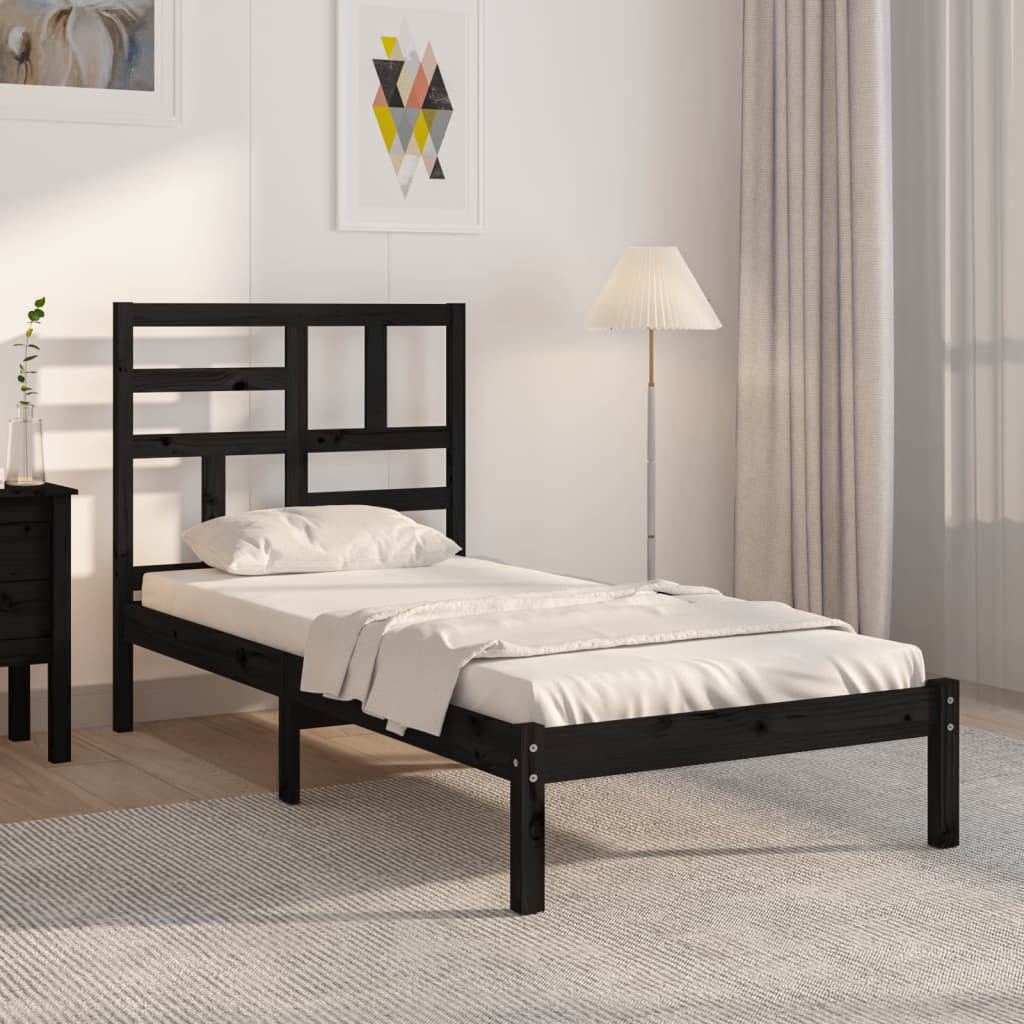 Cadre de lit Noir Bois massif 100x200 cm Lits & cadres de lit vidaXL   