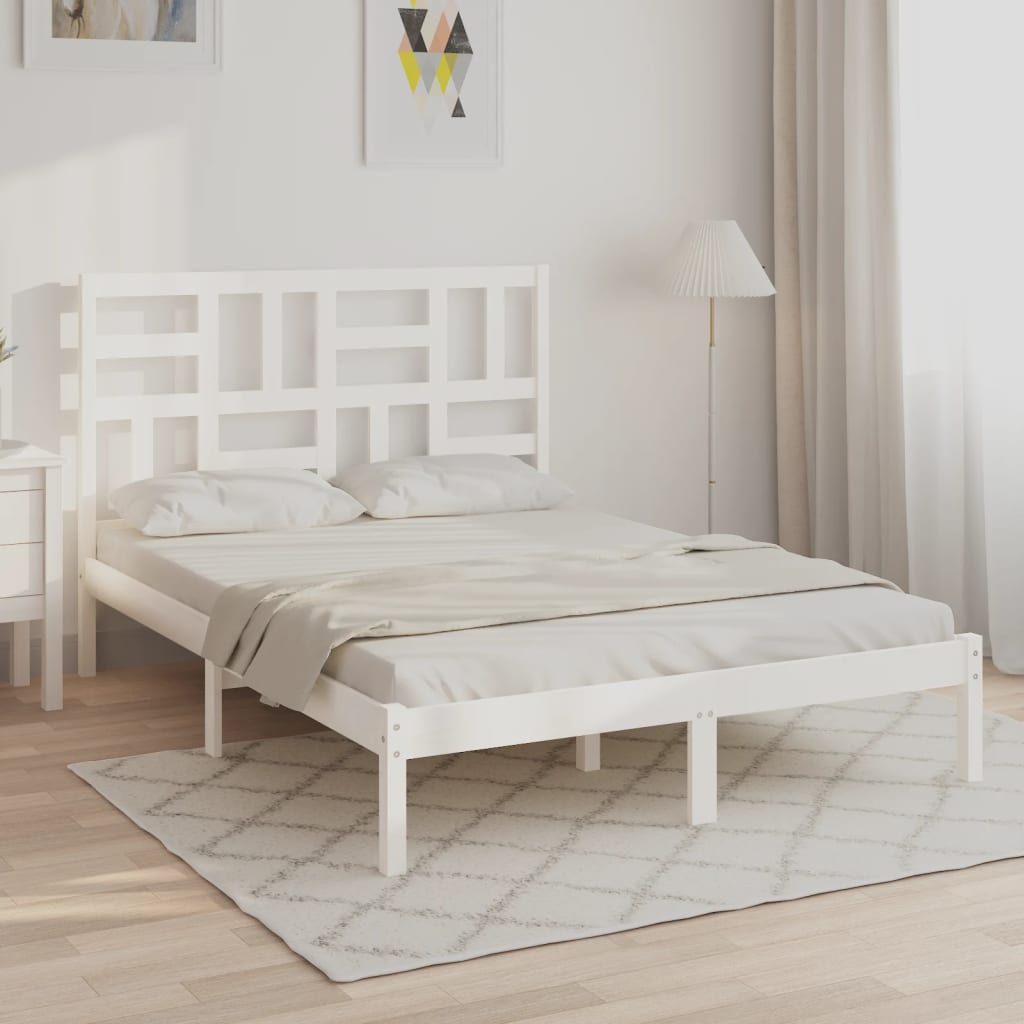 Cadre de lit Blanc Bois massif 120x200 cm Lits & cadres de lit vidaXL   