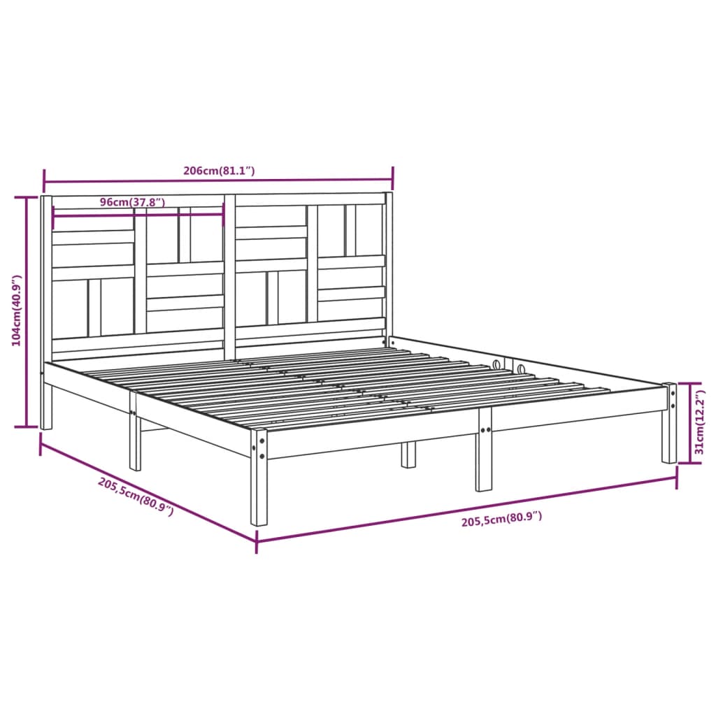 Cadre de lit Gris Bois massif 200x200 cm Lits & cadres de lit vidaXL   