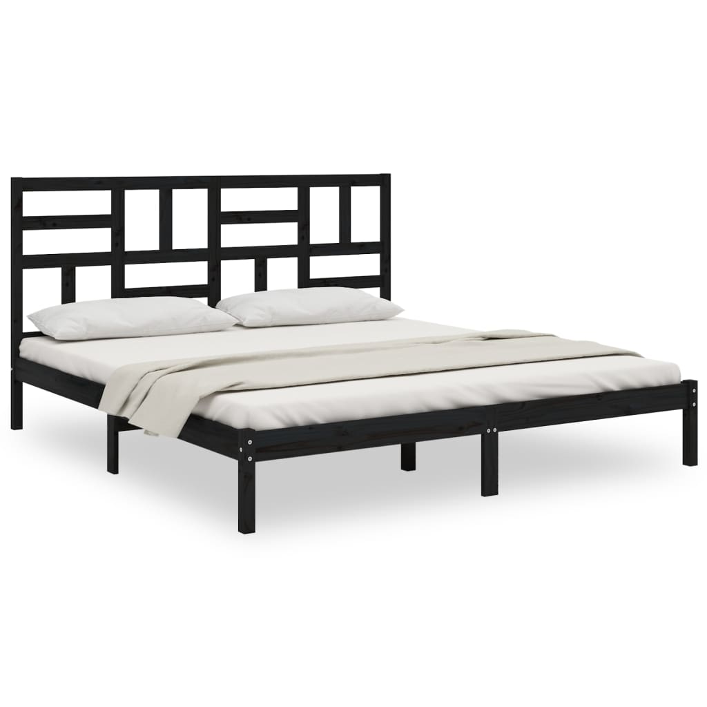 Cadre de lit Noir Bois de pin massif 200x200 cm Lits & cadres de lit vidaXL   