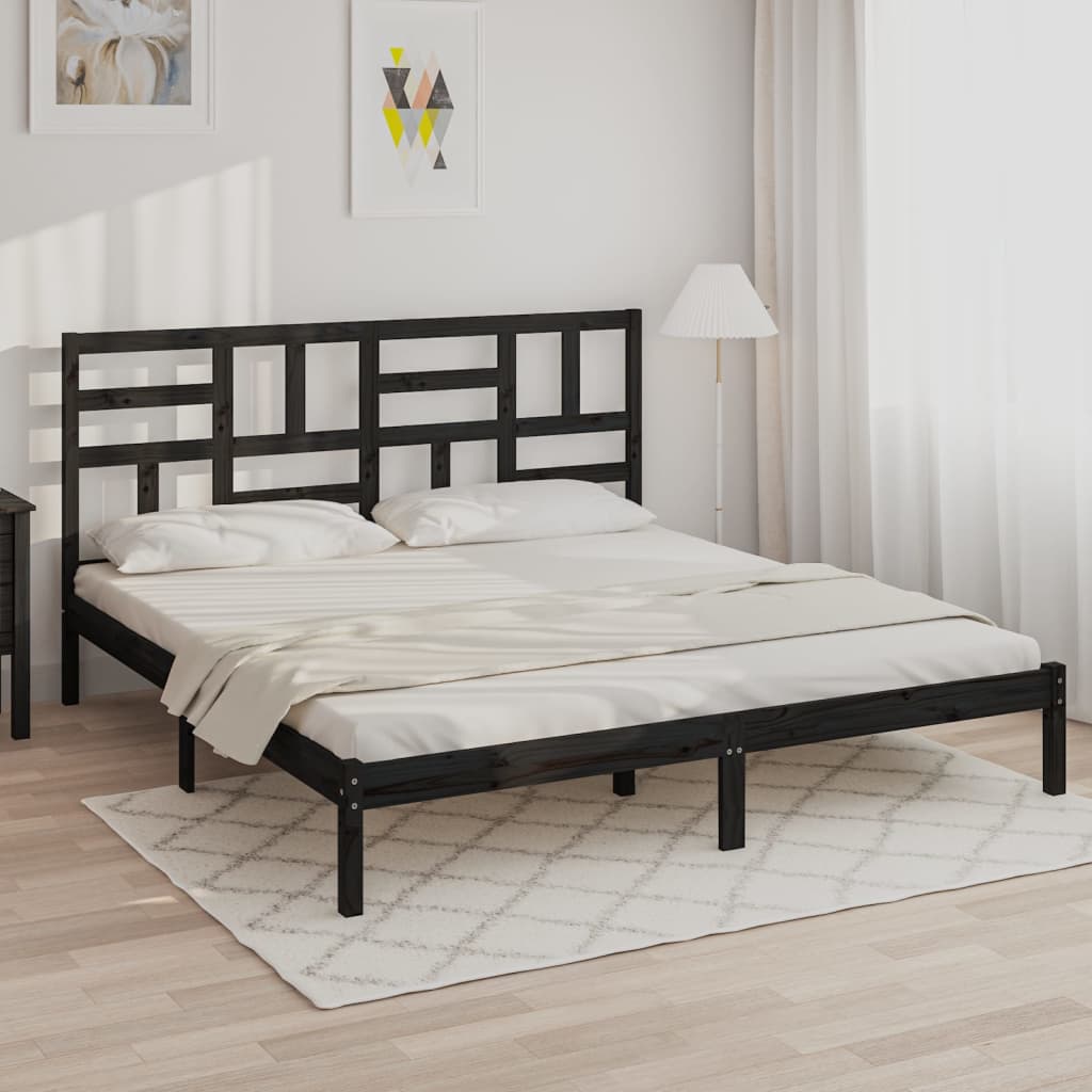 Cadre de lit Noir Bois de pin massif 200x200 cm Lits & cadres de lit vidaXL   