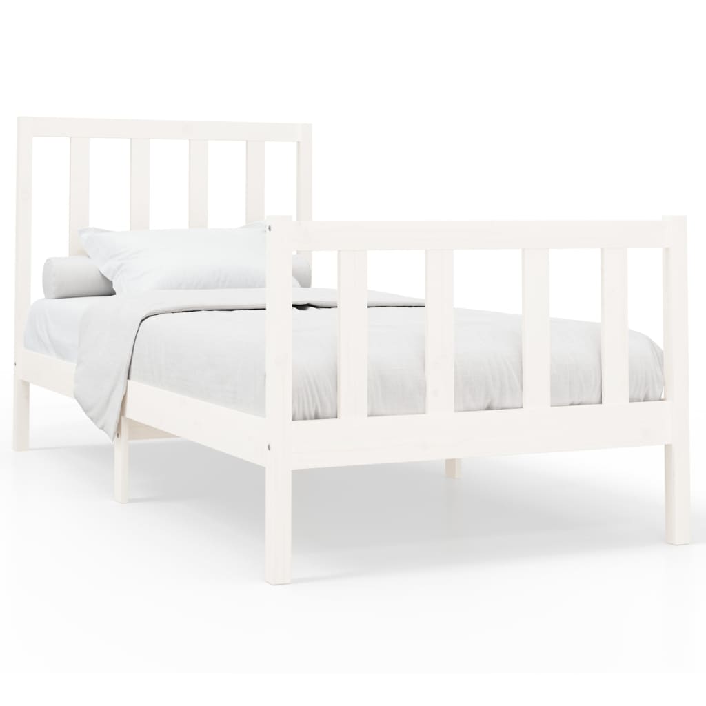Cadre de lit Blanc Bois de pin massif 90x200 cm Lits & cadres de lit vidaXL   