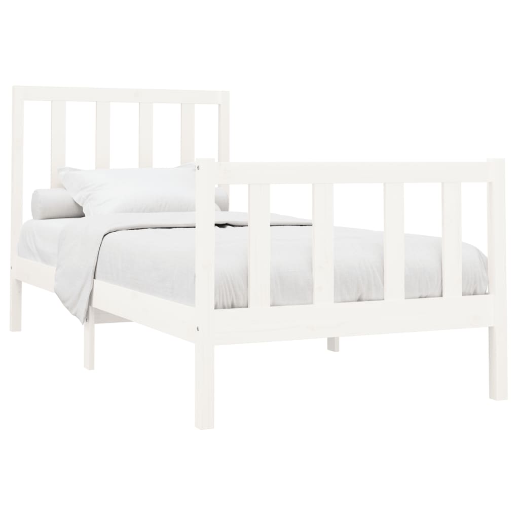 Cadre de lit Blanc Bois de pin massif 90x200 cm Lits & cadres de lit vidaXL   