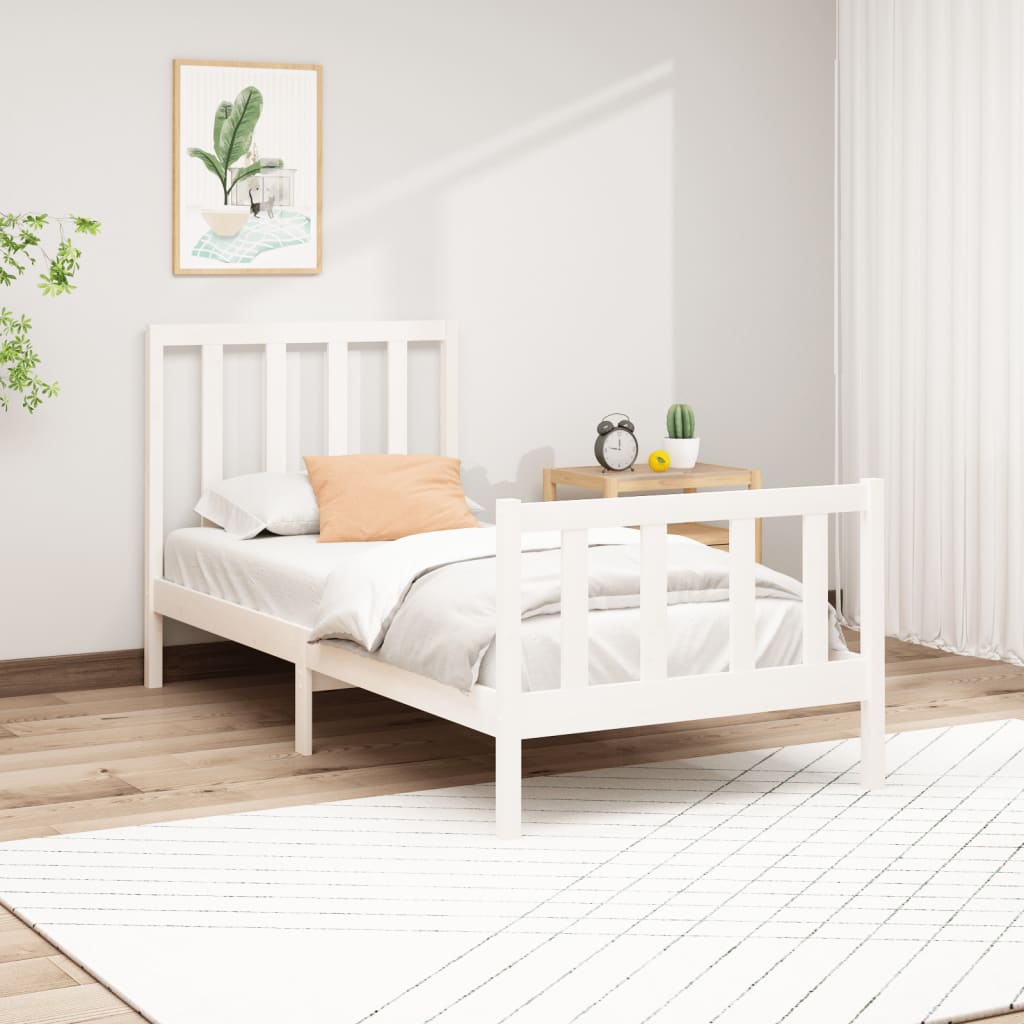Cadre de lit Blanc Bois de pin massif 90x200 cm Lits & cadres de lit vidaXL   