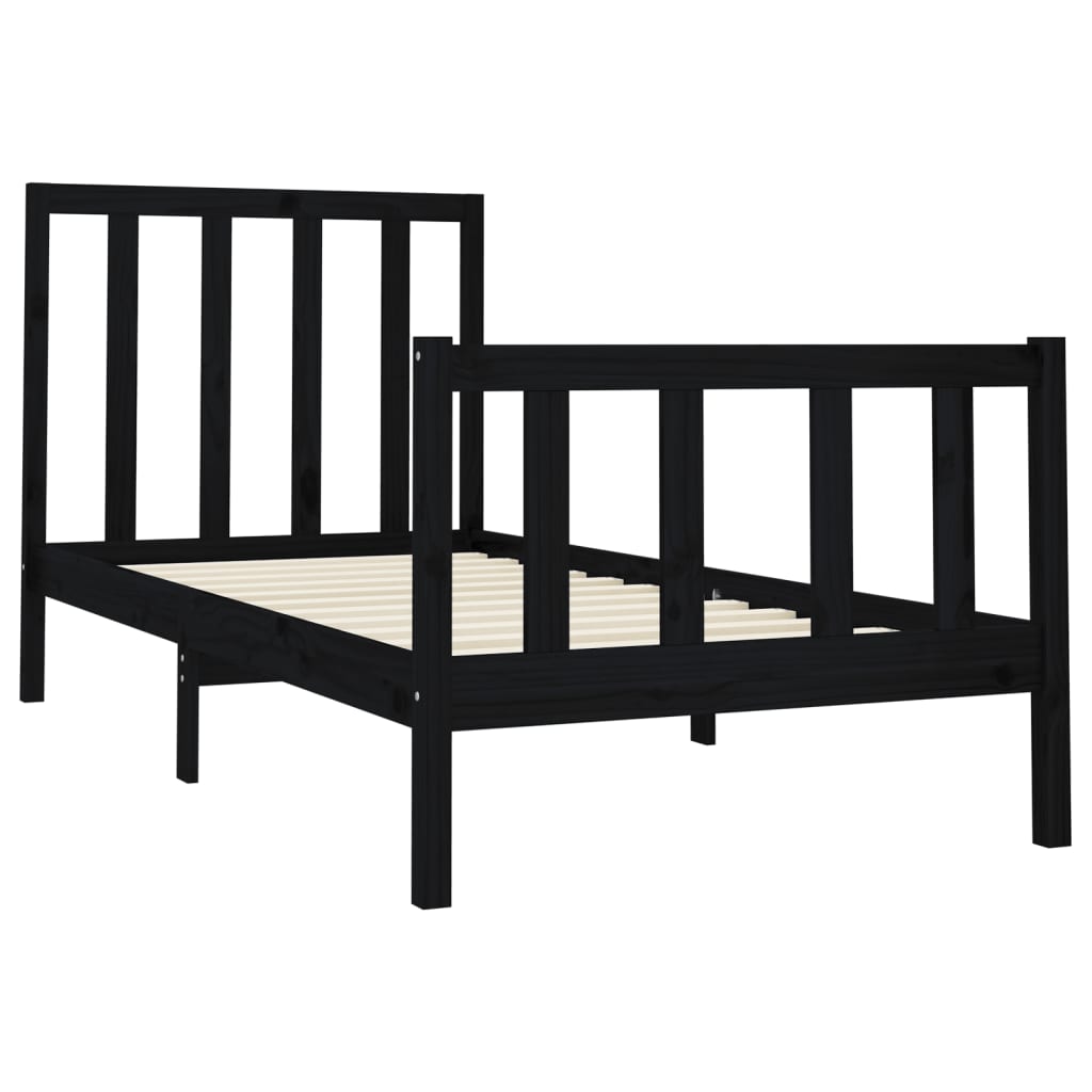 Cadre de lit Noir Bois de pin massif 100x200 cm Lits & cadres de lit vidaXL   