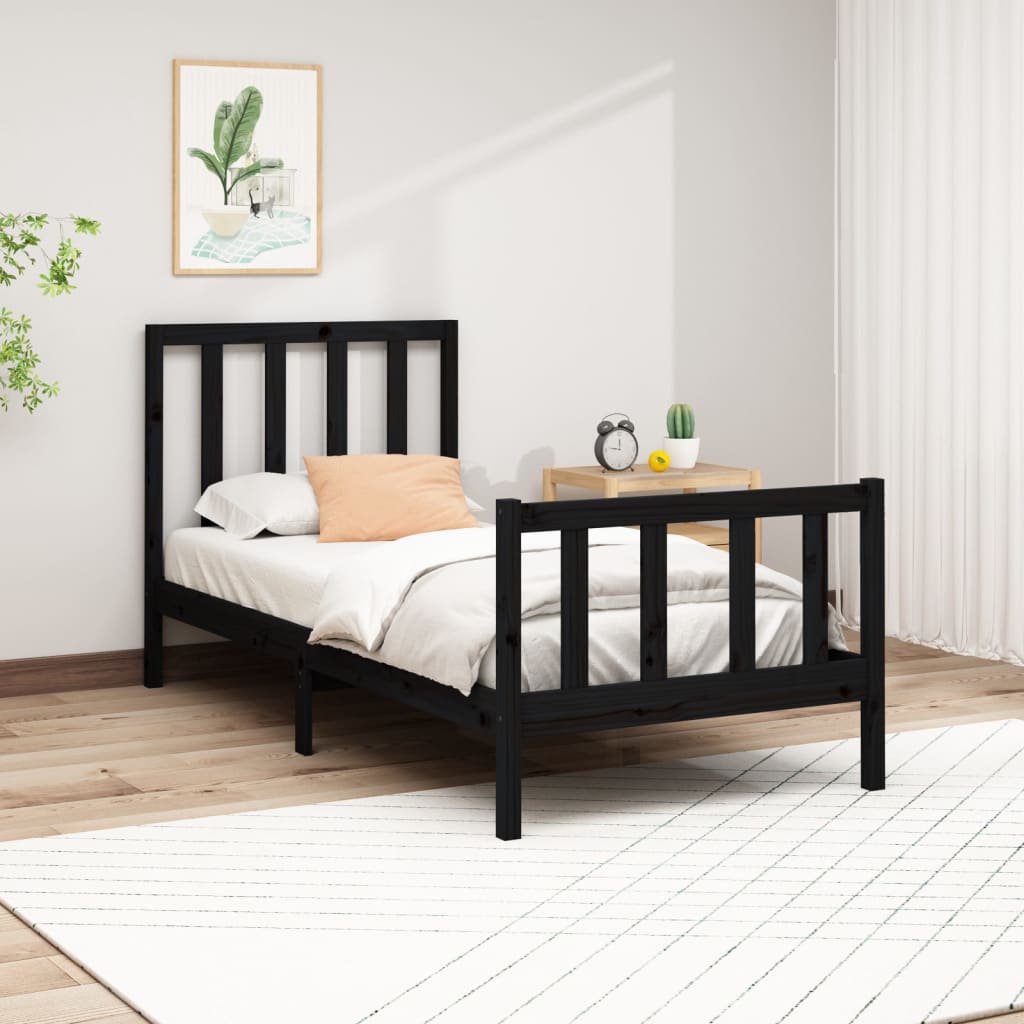 Cadre de lit Noir Bois de pin massif 100x200 cm Lits & cadres de lit vidaXL   