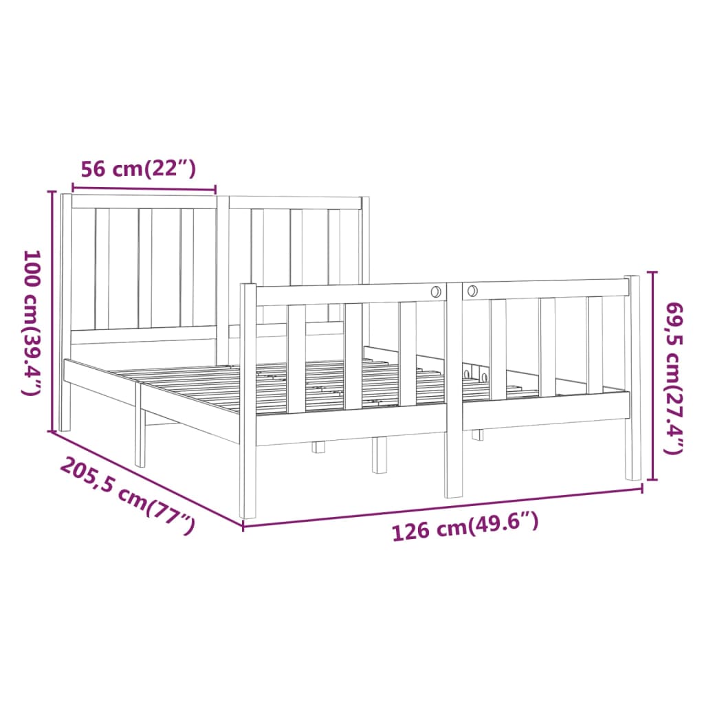 Cadre de lit Blanc Bois de pin massif 120x200 cm Lits & cadres de lit vidaXL   
