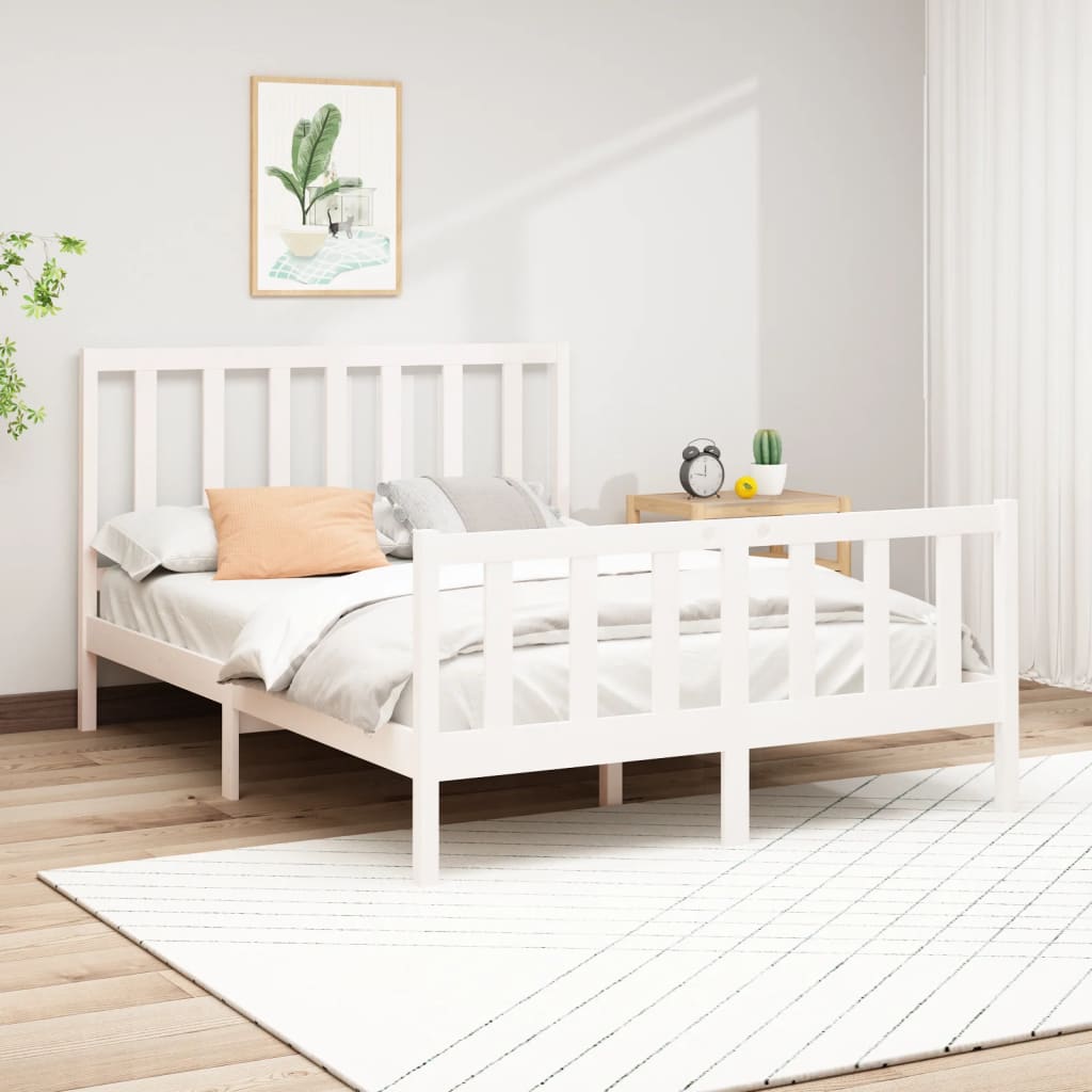 Cadre de lit Blanc Bois de pin massif 120x200 cm Lits & cadres de lit vidaXL   