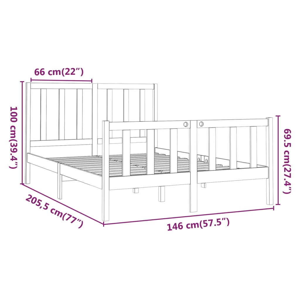 Cadre de lit Bois de pin massif 140x200 cm Lits & cadres de lit vidaXL   