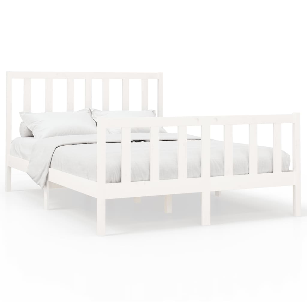 Cadre de lit Blanc Bois de pin massif 160x200 cm Lits & cadres de lit vidaXL   