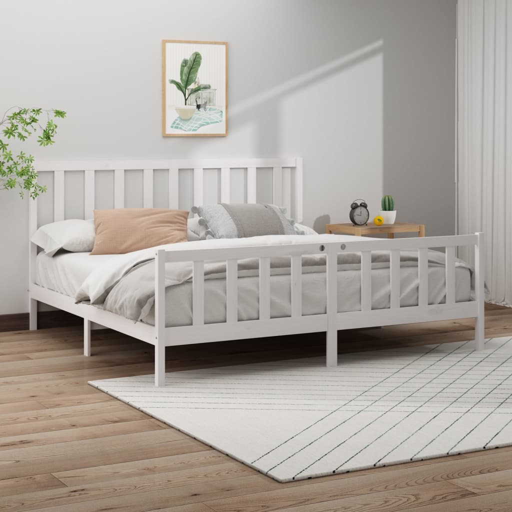 Cadre de lit Blanc Bois de pin massif 200x200 cm Lits & cadres de lit vidaXL   