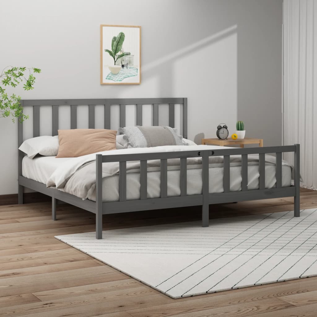 Cadre de lit Gris Bois de pin massif 200x200 cm Lits & cadres de lit vidaXL   
