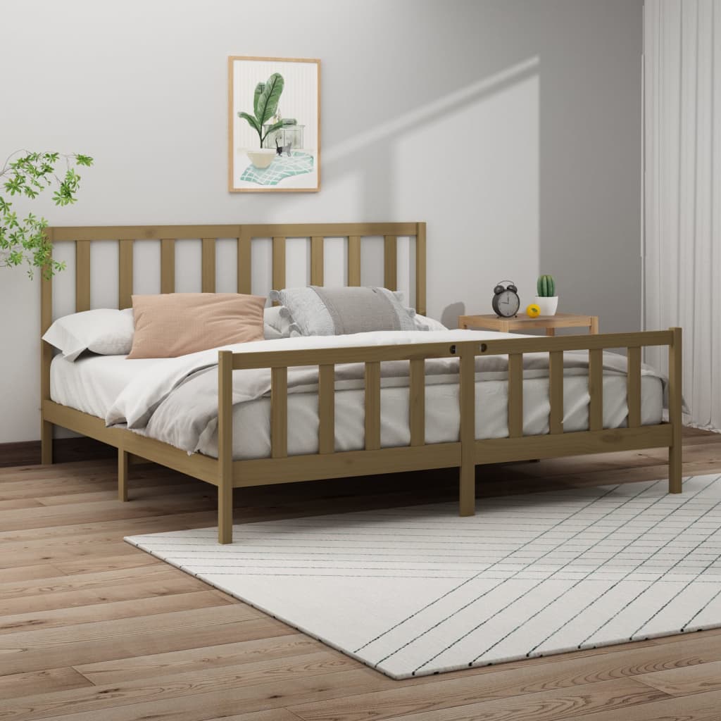 Cadre de lit Marron miel Bois de pin massif 200x200 cm Lits & cadres de lit vidaXL   