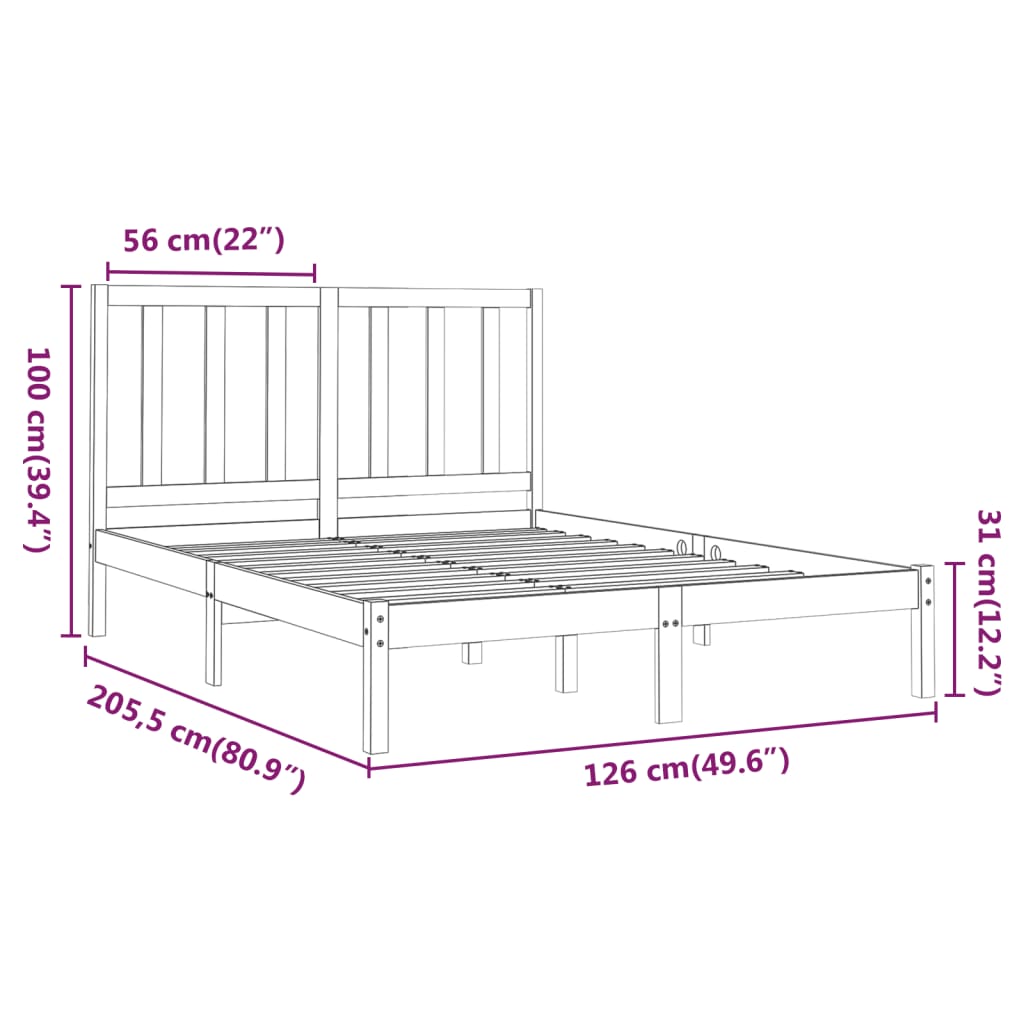 Cadre de lit Blanc Bois massif 120x200 cm Lits & cadres de lit vidaXL   