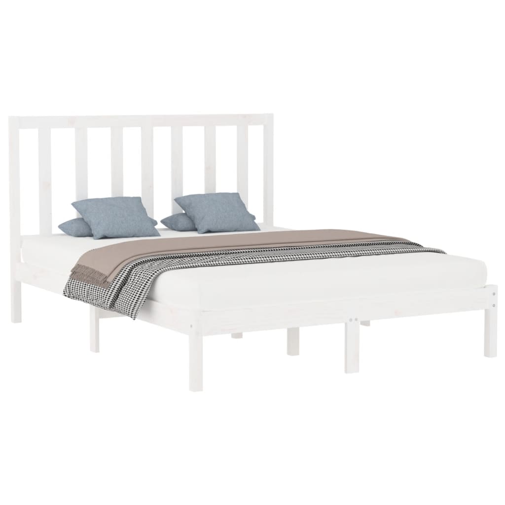 Cadre de lit Blanc Bois massif 160x200 cm Lits & cadres de lit vidaXL   