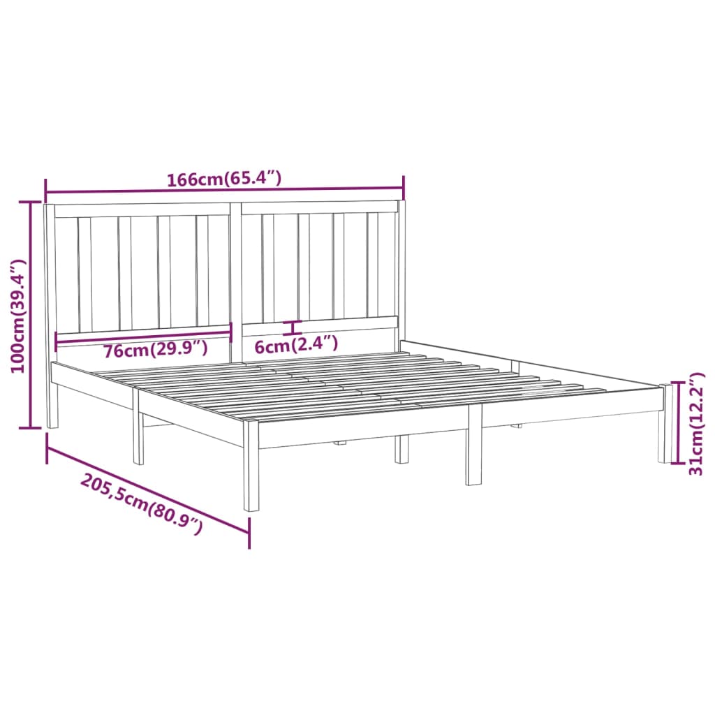 Cadre de lit Blanc Bois massif 160x200 cm Lits & cadres de lit vidaXL   