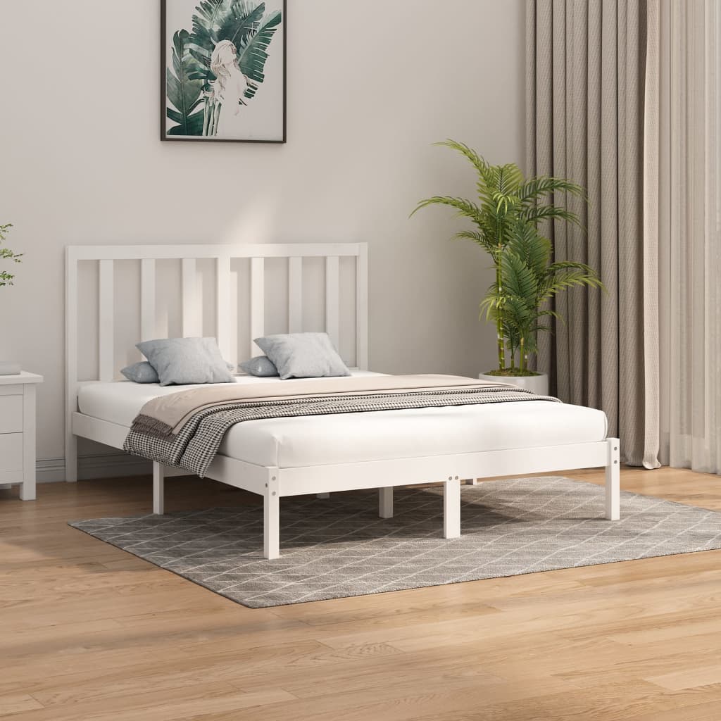 Cadre de lit Blanc Bois massif 160x200 cm Lits & cadres de lit vidaXL   