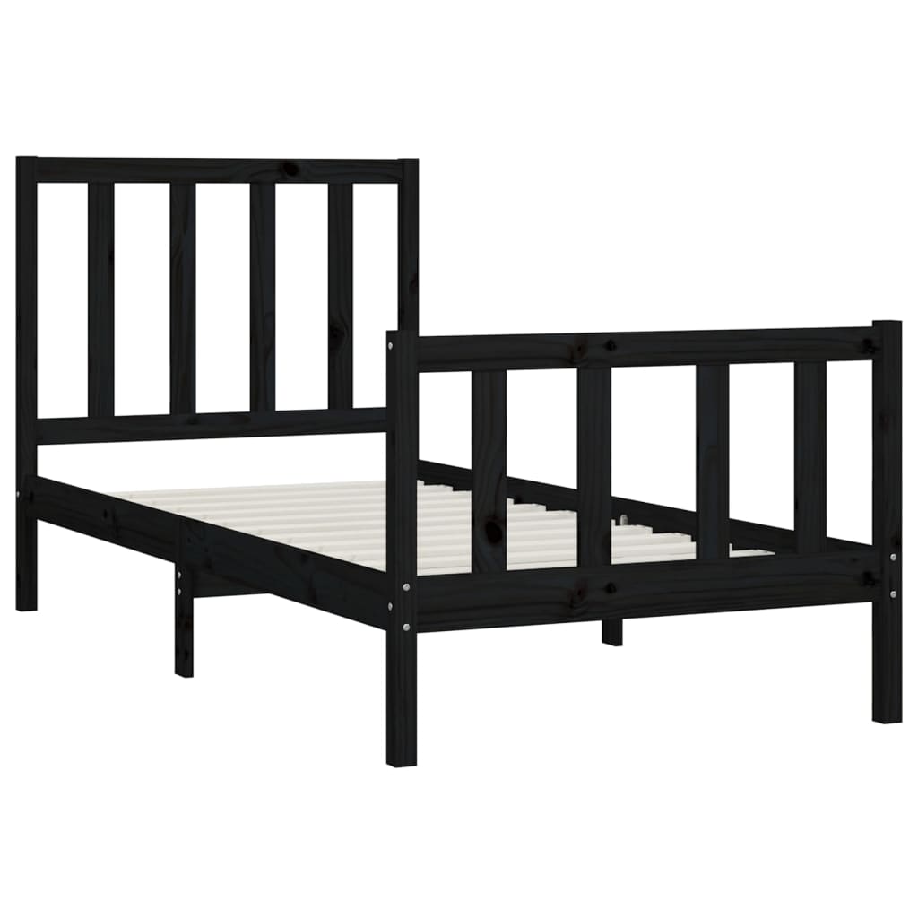Cadre de lit Noir Bois massif 100x200 cm Lits & cadres de lit vidaXL   