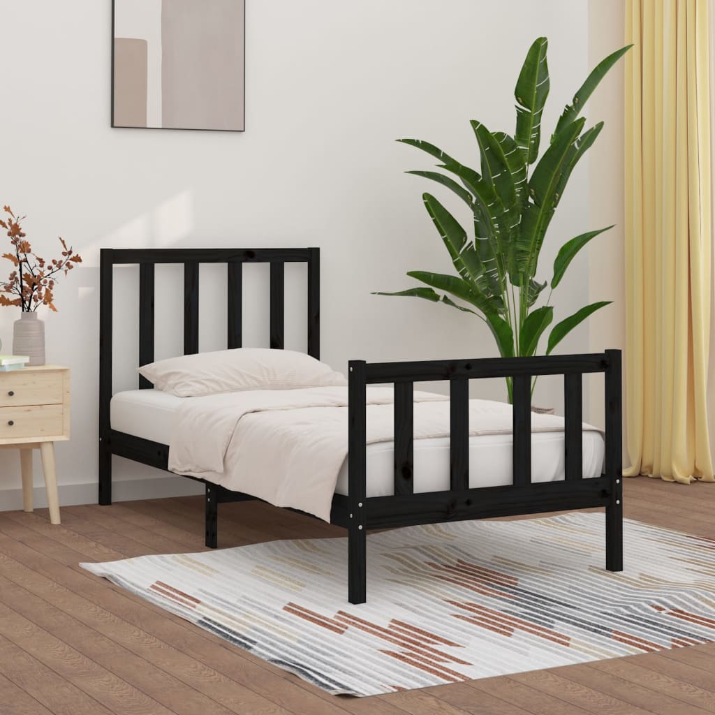 Cadre de lit Noir Bois massif 100x200 cm Lits & cadres de lit vidaXL   