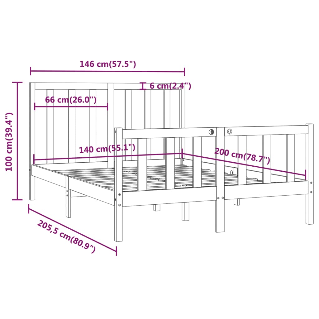 Cadre de lit Bois massif 140x200 cm Lits & cadres de lit vidaXL   