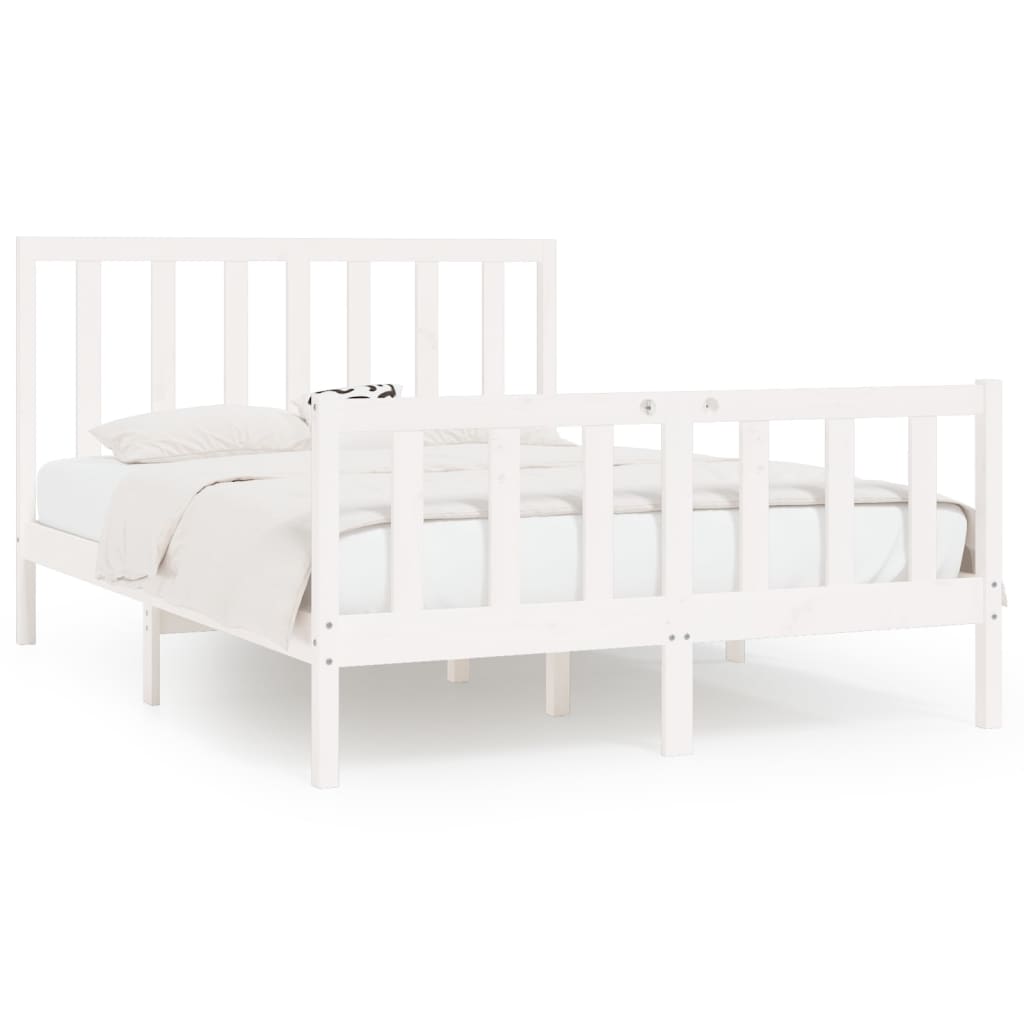 Cadre de lit Blanc Bois massif 160x200 cm Lits & cadres de lit vidaXL   