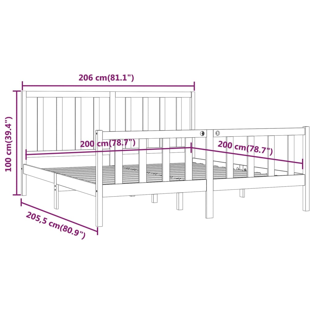 Cadre de lit Blanc Bois massif 200x200 cm Lits & cadres de lit vidaXL   