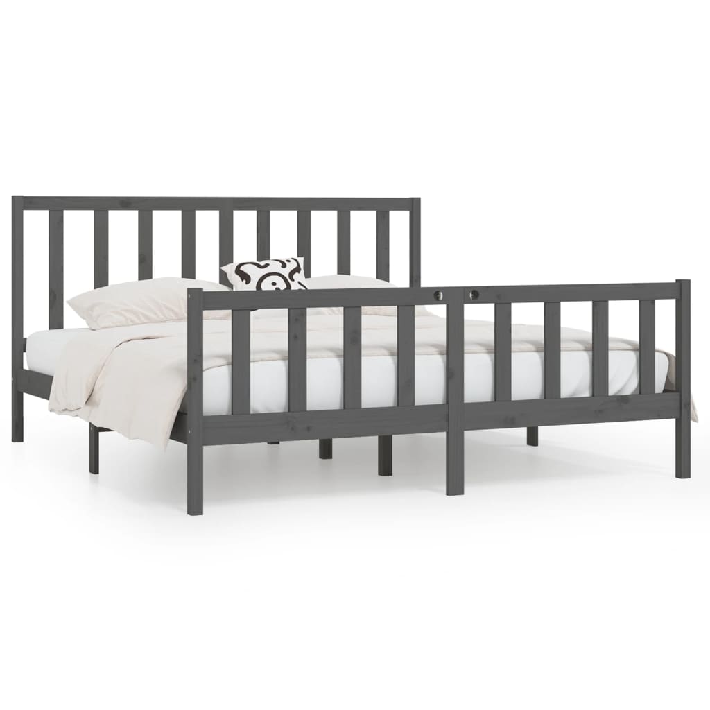 Cadre de lit Gris Bois massif 200x200 cm Lits & cadres de lit vidaXL   