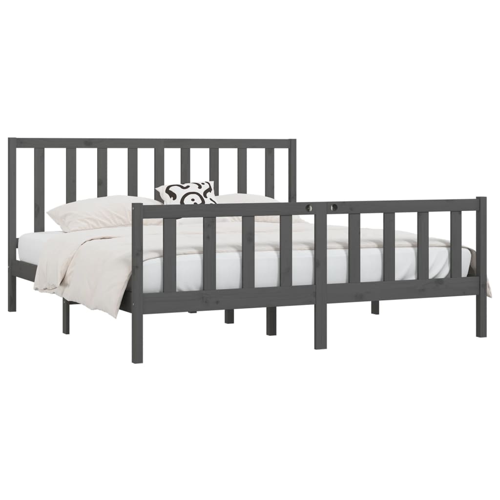 Cadre de lit Gris Bois massif 200x200 cm Lits & cadres de lit vidaXL   
