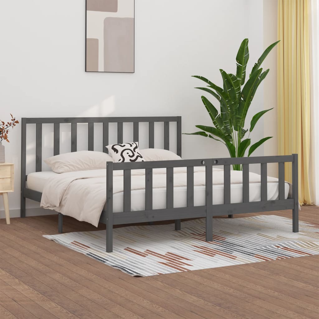 Cadre de lit Gris Bois massif 200x200 cm Lits & cadres de lit vidaXL   