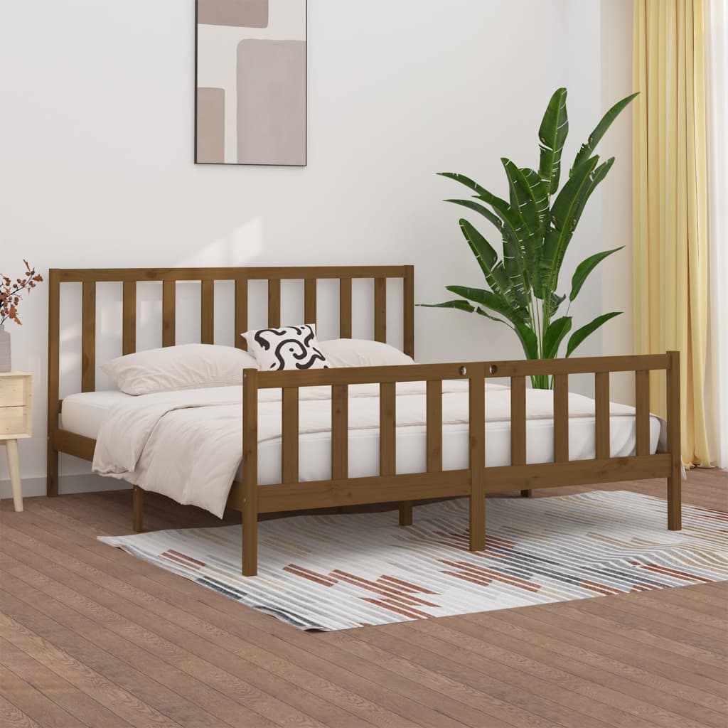 Cadre de lit Marron miel Bois massif 200x200 cm Lits & cadres de lit vidaXL   