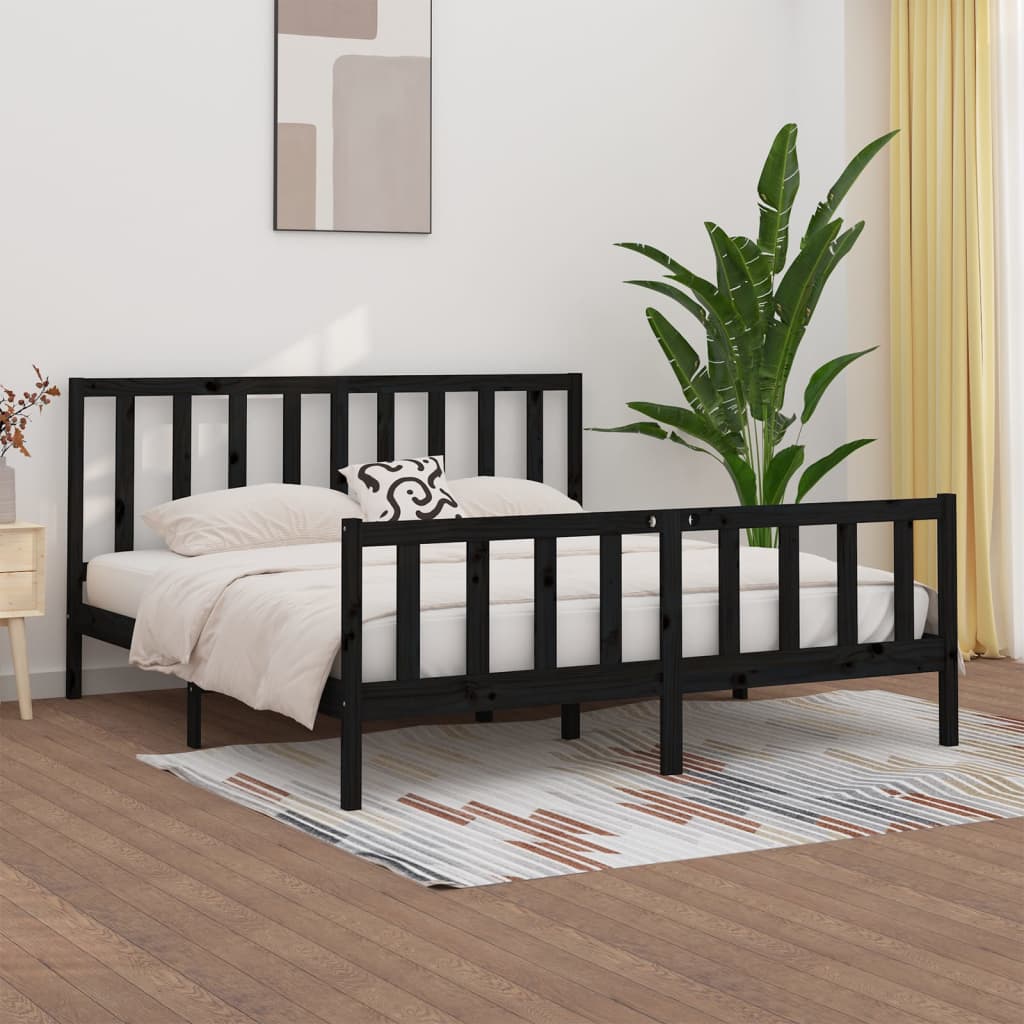 Cadre de lit Noir Bois massif 200x200 cm Lits & cadres de lit vidaXL   