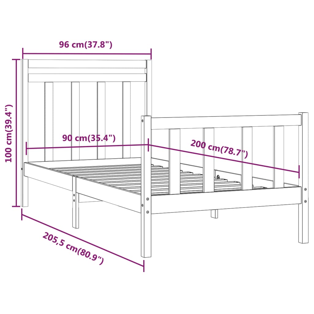 Cadre de lit Bois de pin solide 90x200 cm Lits & cadres de lit vidaXL   