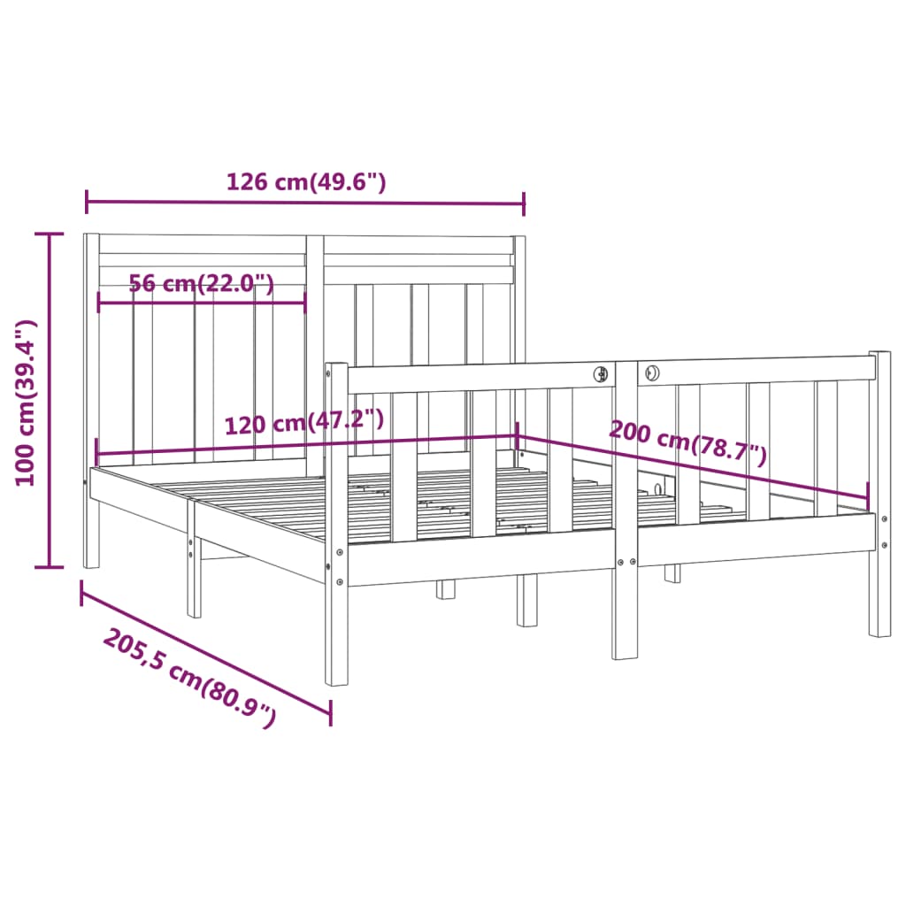Cadre de lit Bois de pin massif 120x200 cm Lits & cadres de lit vidaXL   