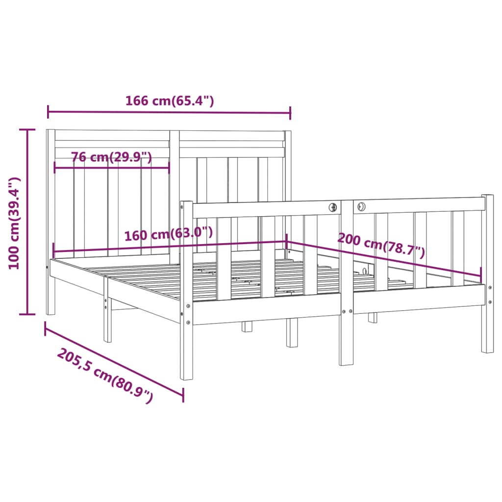 Cadre de lit Bois de pin massif 160x200 cm Lits & cadres de lit vidaXL   