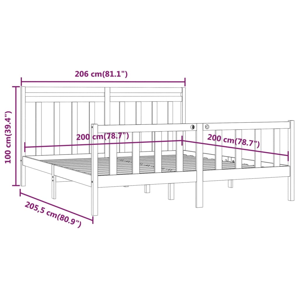 Cadre de lit Blanc Bois de pin massif 200x200 cm Lits & cadres de lit vidaXL   