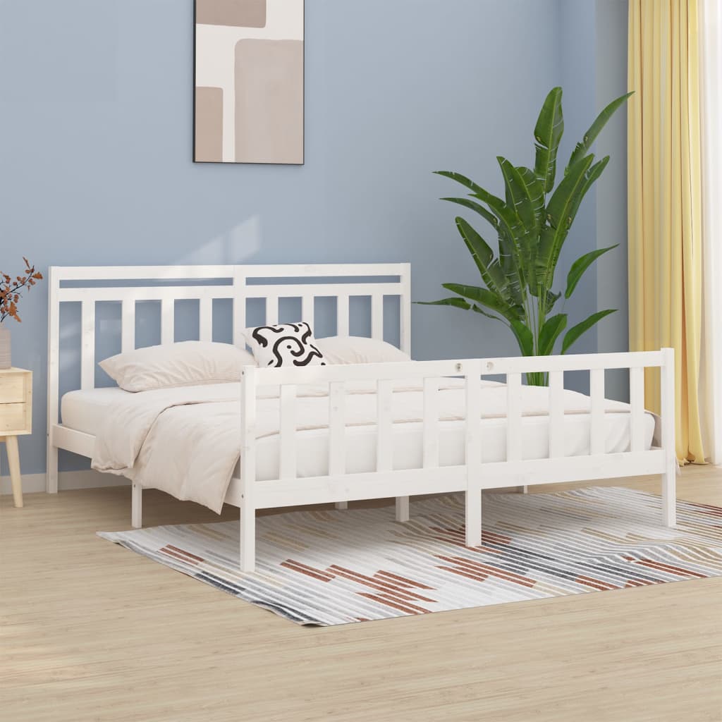 Cadre de lit Blanc Bois de pin massif 200x200 cm Lits & cadres de lit vidaXL   