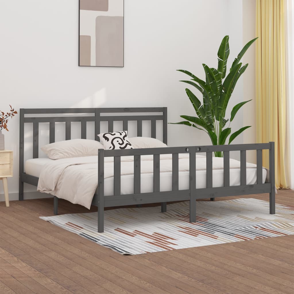 Cadre de lit Gris Bois de pin massif 200x200 cm Lits & cadres de lit vidaXL   