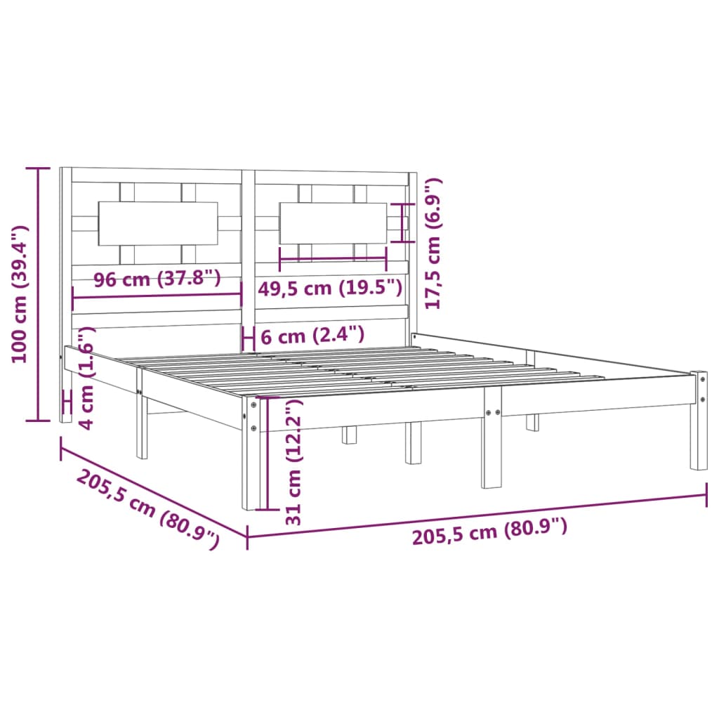 Cadre de lit Noir Bois de pin massif 200x200 cm Lits & cadres de lit vidaXL   