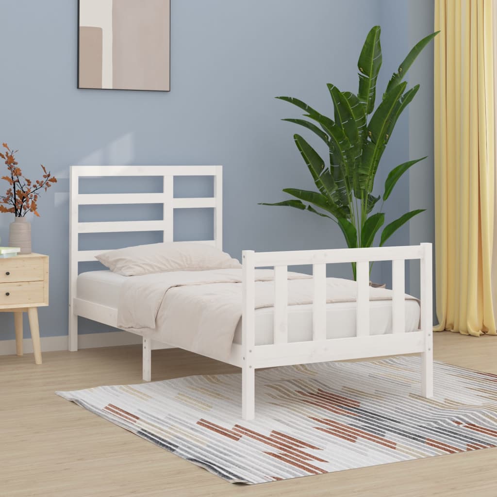 Cadre de lit Blanc Bois de pin massif 90x200 cm Lits & cadres de lit vidaXL   