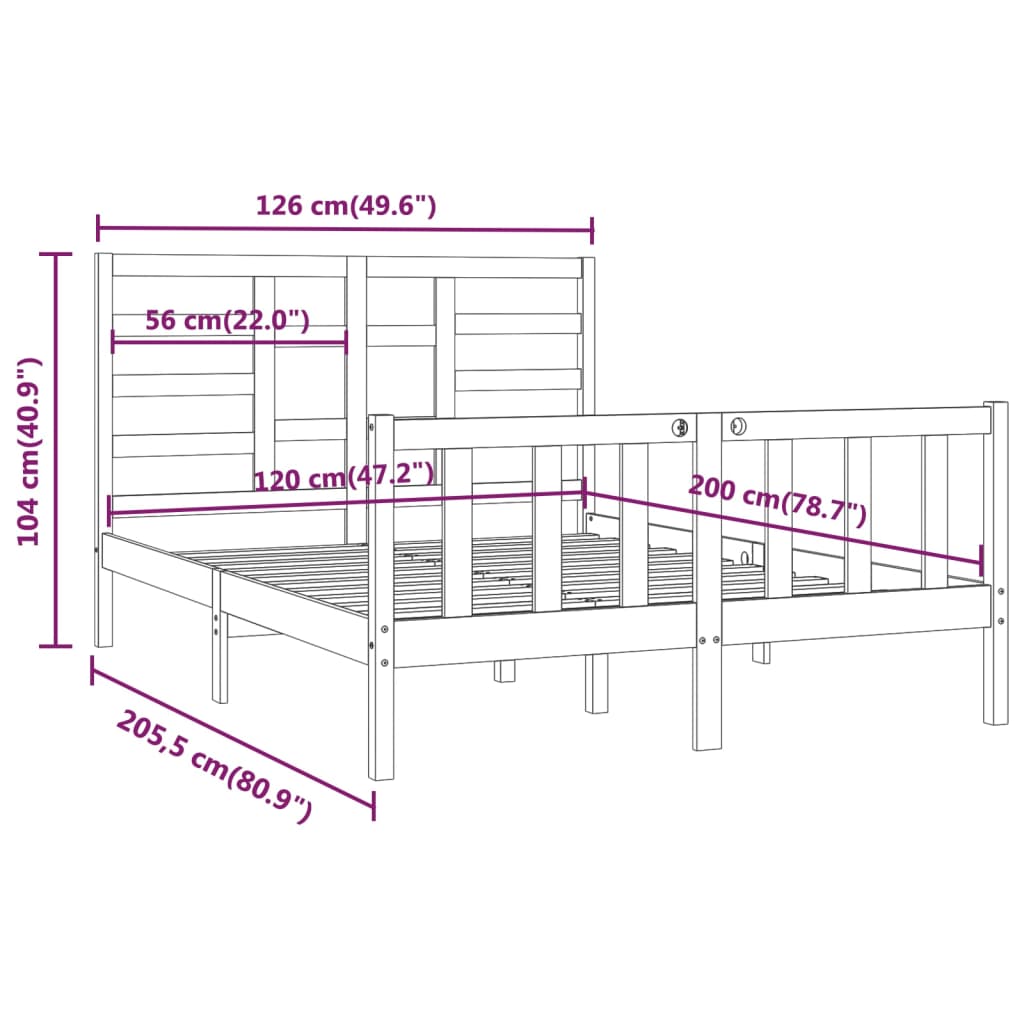 Cadre de lit Bois de pin massif 120x200 cm Lits & cadres de lit vidaXL   